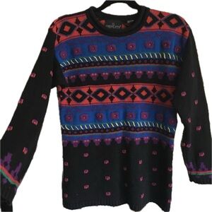 Vintage Carole Little Long sleeve chunky sweater with colorful embroidery